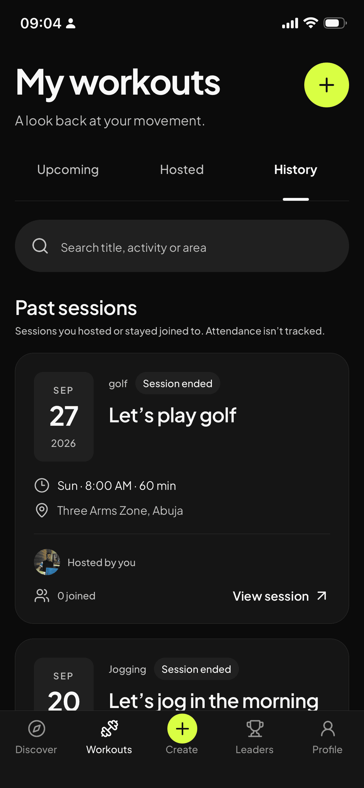 COEXR My Workouts screen with an upcoming joined session