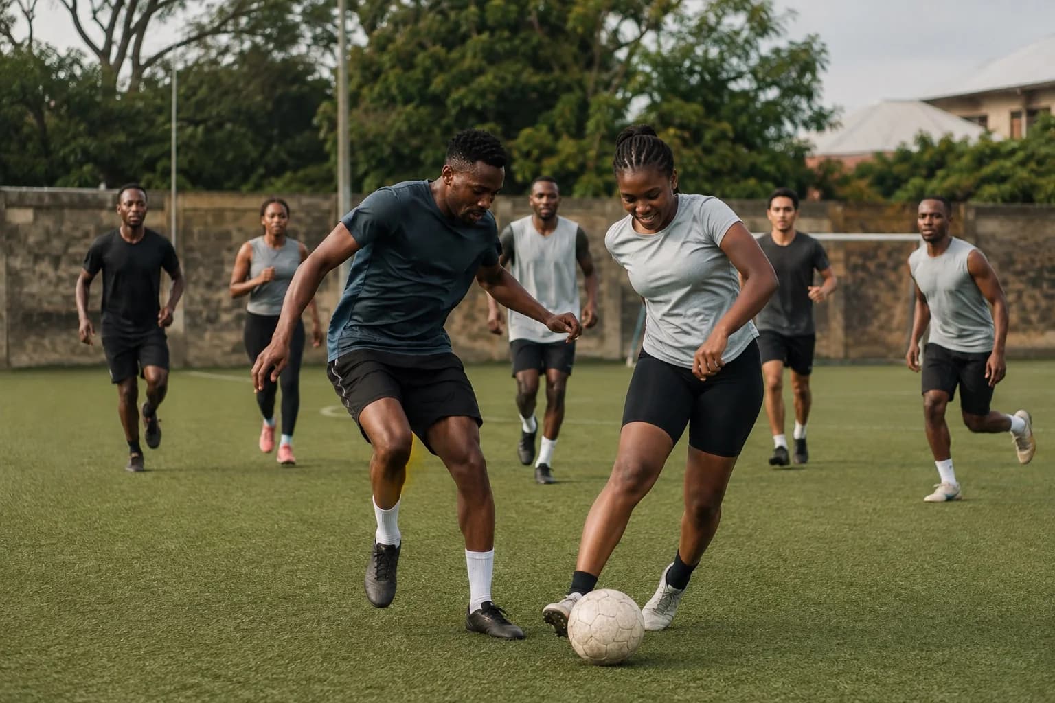 Players taking part in a team sport together